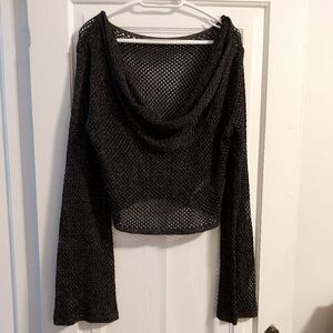 Cider size 1XL glitter cowl neck sweater flare sleeve cropped open knit sweater